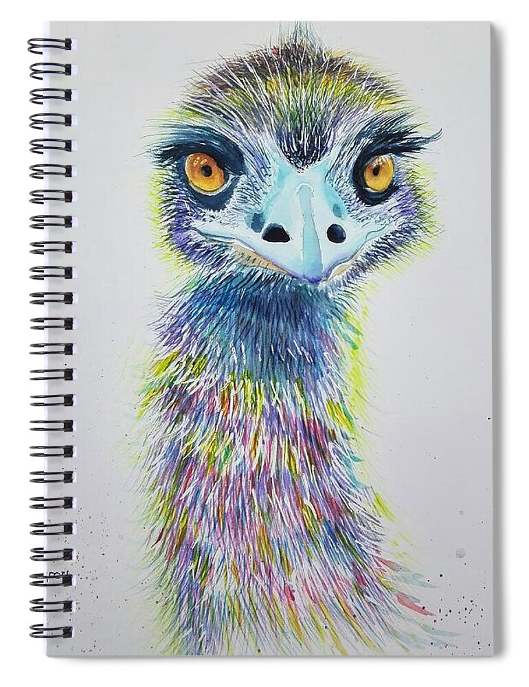 Emu Spiral Notebook featuring the painting Funky Emu by Sandie Croft