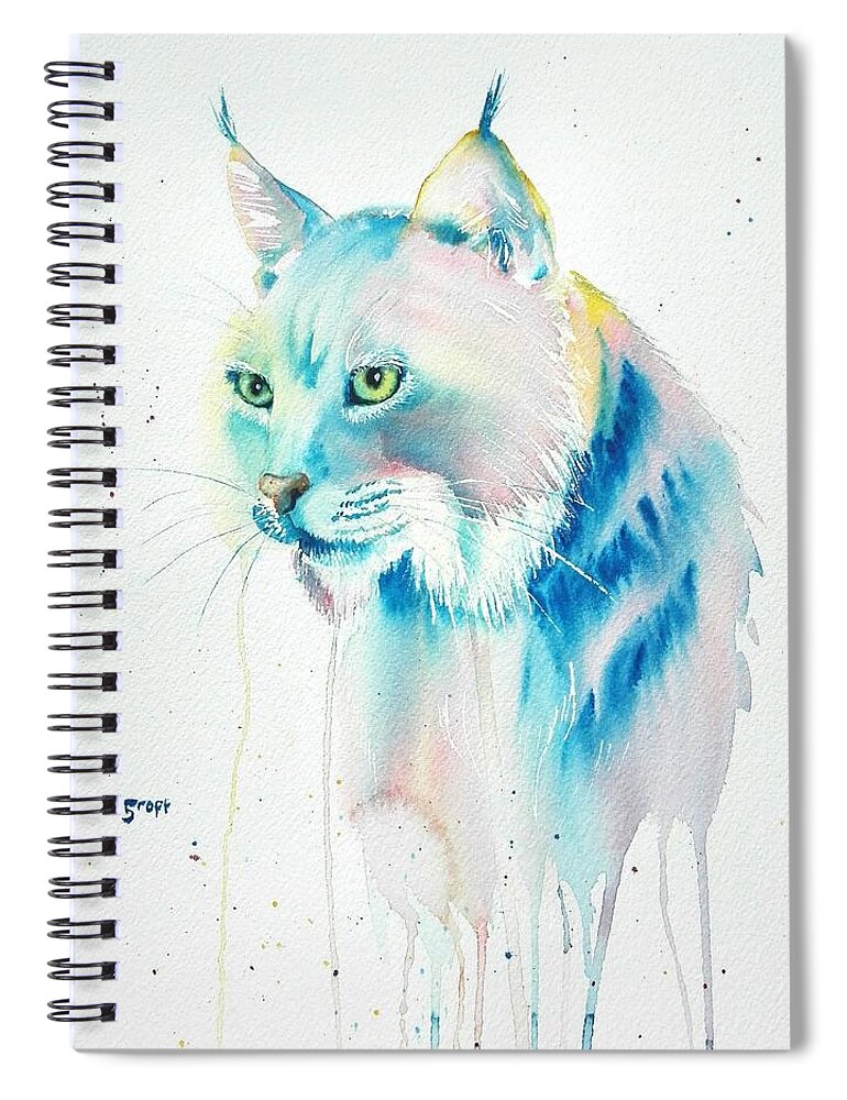Lynx Spiral Notebook featuring the painting Funky Lynx 1 by Sandie Croft