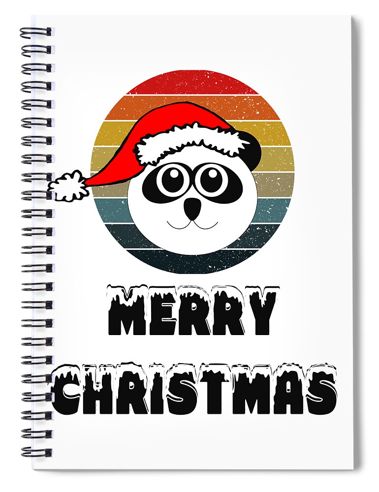 Animal Spiral Notebook featuring the digital art Funny Panda Face Black And White With Santa Claus Hat On Retro Sunset Circle Stripe Grunge Backgroud by Mounir Khalfouf
