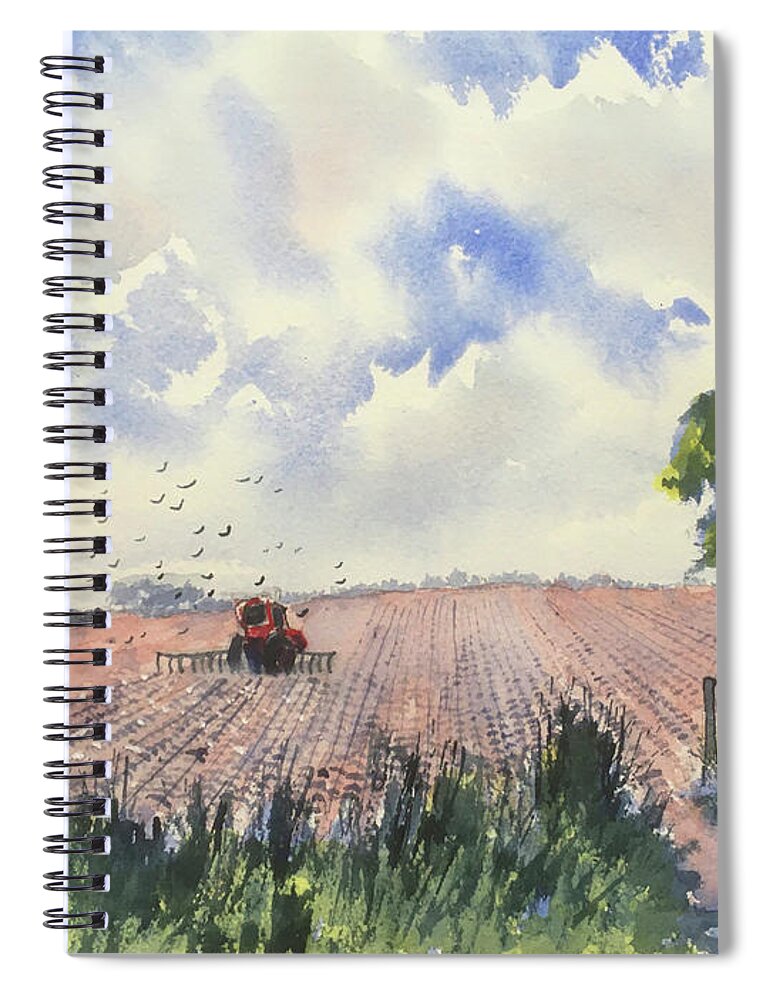 Watercolour Spiral Notebook featuring the painting Furrows and Gulls by Glenn Marshall