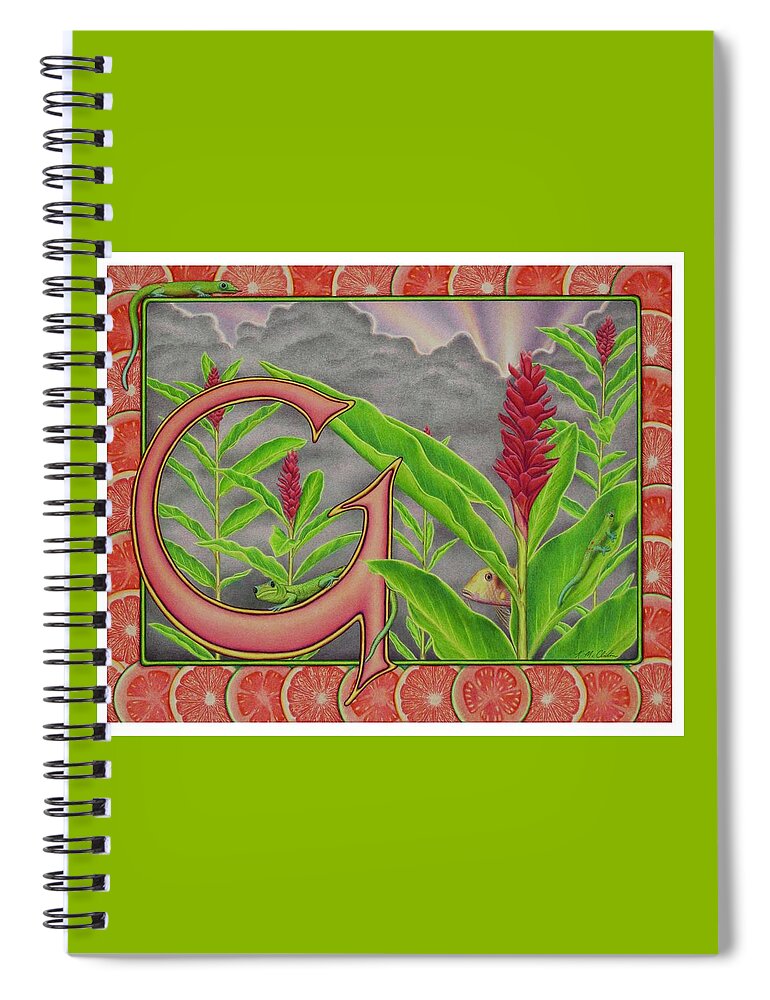 Kim Mcclinton Spiral Notebook featuring the drawing G is for Gecko by Kim McClinton
