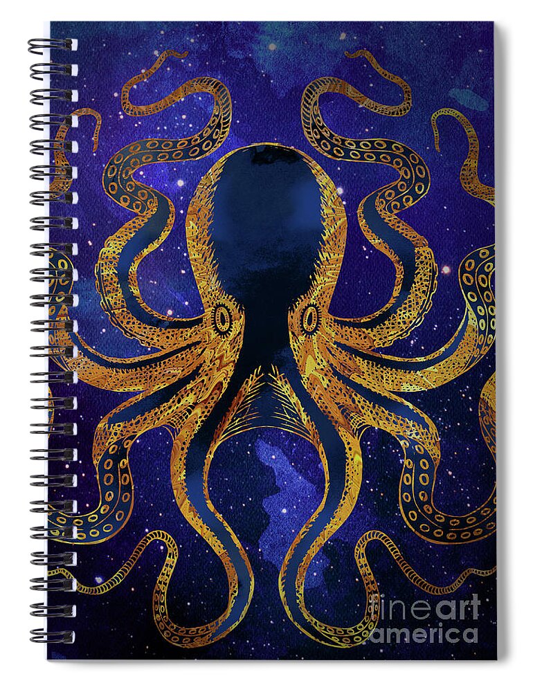 Galaxy Spiral Notebook featuring the digital art Galaxy Octopus by Sambel Pedes