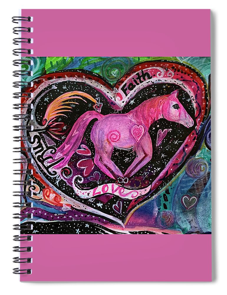 Horse Spiral Notebook featuring the mixed media Galloping Horse of Love, Faith, Trust by Sandy Rakowitz