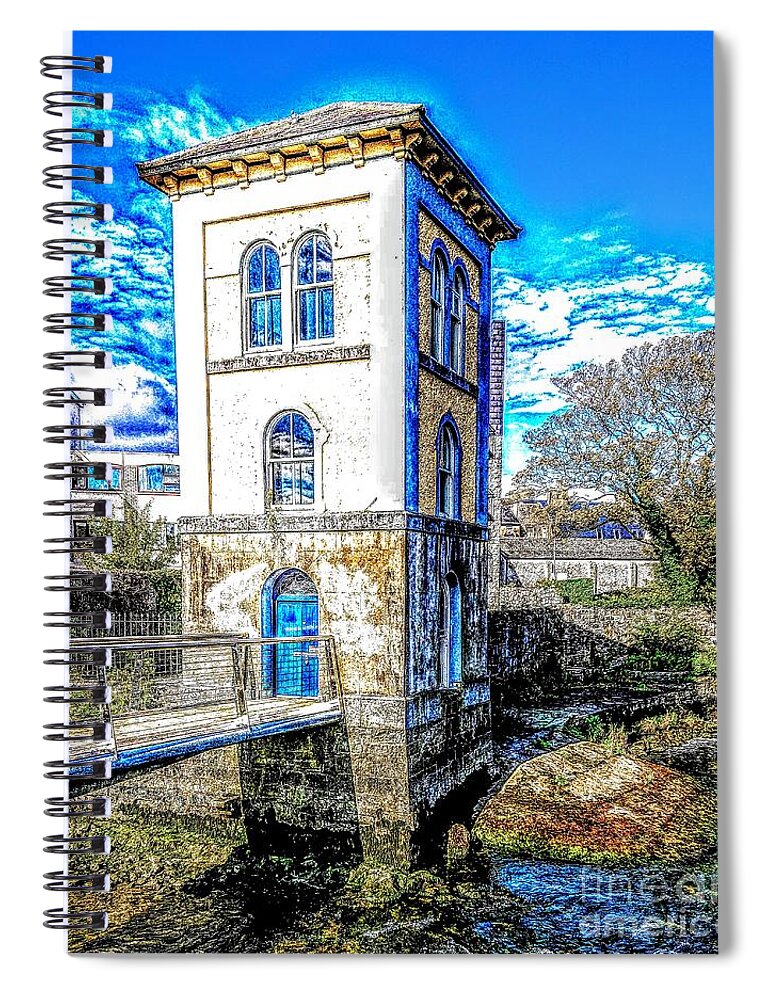Galway Ireland Spiral Notebook featuring the mixed media Paintings of Galway fisheries tower by Mary Cahalan Lee - aka PIXI