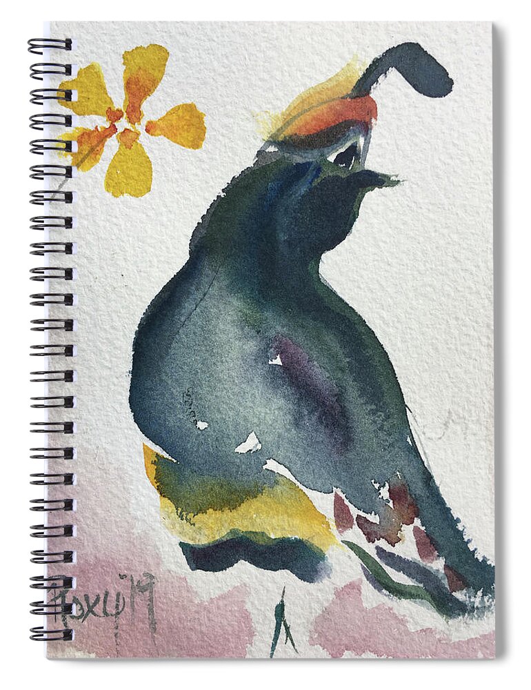 Gambels Quail Spiral Notebook featuring the painting Gambel's Quail by Roxy Rich