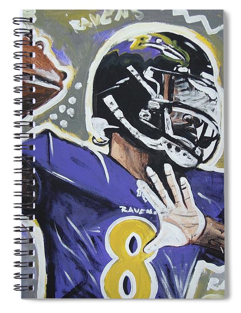 Lamar Jackson Spiral Notebook featuring the painting Game Changer by Antonio Moore