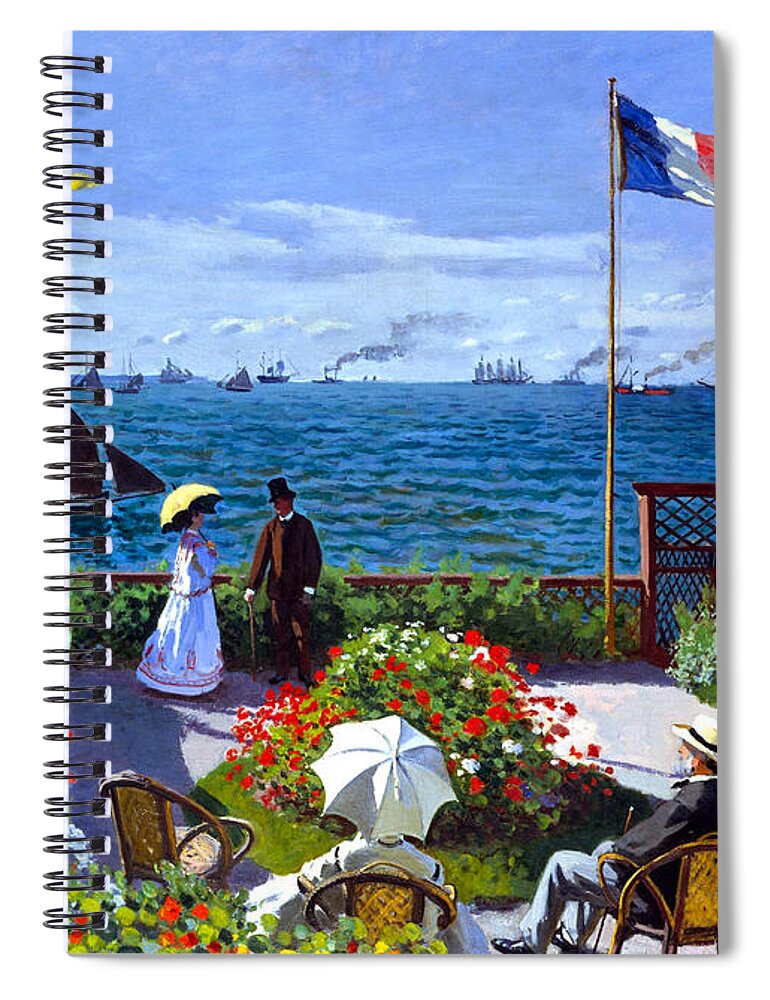 Claude Monet Spiral Notebook featuring the painting Garden at Sainte Adresse by Claude Monet by Claude Monet