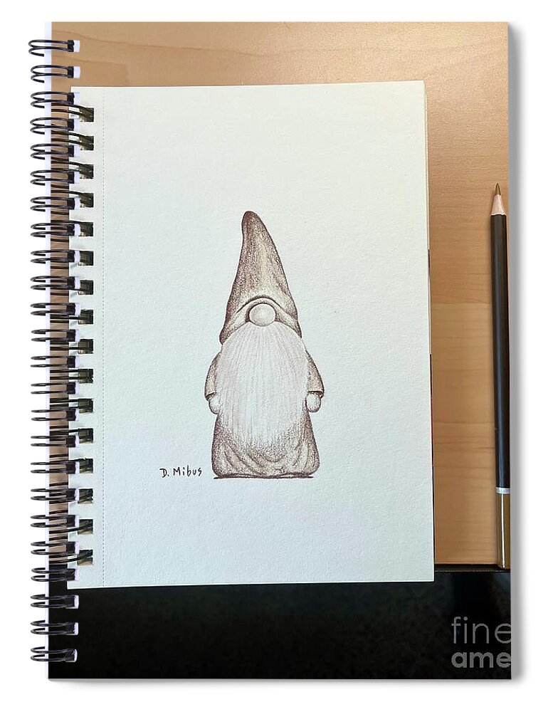 Garden Gnome Drawing Spiral Notebook featuring the drawing Garden Gnome Drawing by Donna Mibus