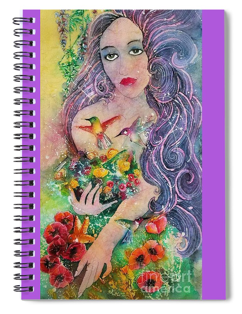 Garden. Goddess Spiral Notebook featuring the painting Garden Goddess of the Hummingbird by Carol Losinski Naylor