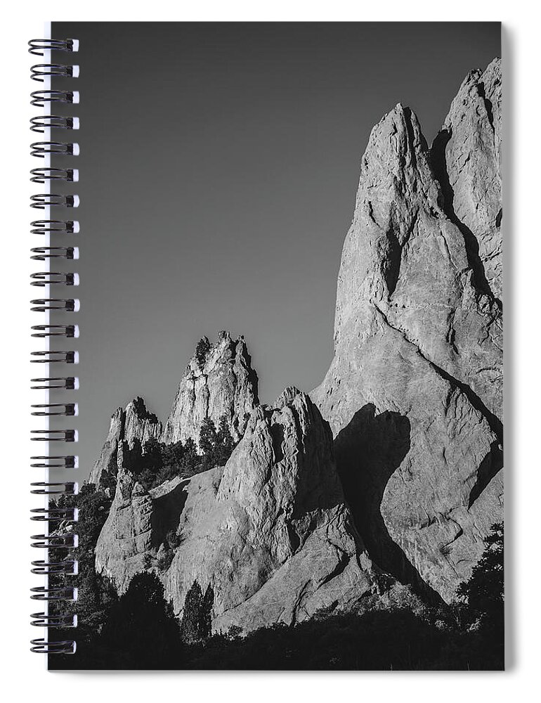 Garden Of The Gods Rock Pinnacles Spiral Notebook featuring the photograph Garden Of Gods Black And White by Dan Sproul