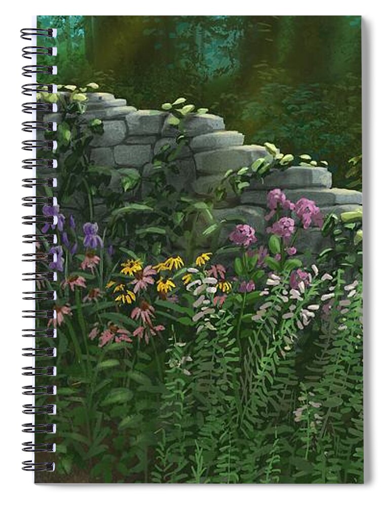 Flowers Spiral Notebook featuring the digital art Garden Wall by Don Morgan