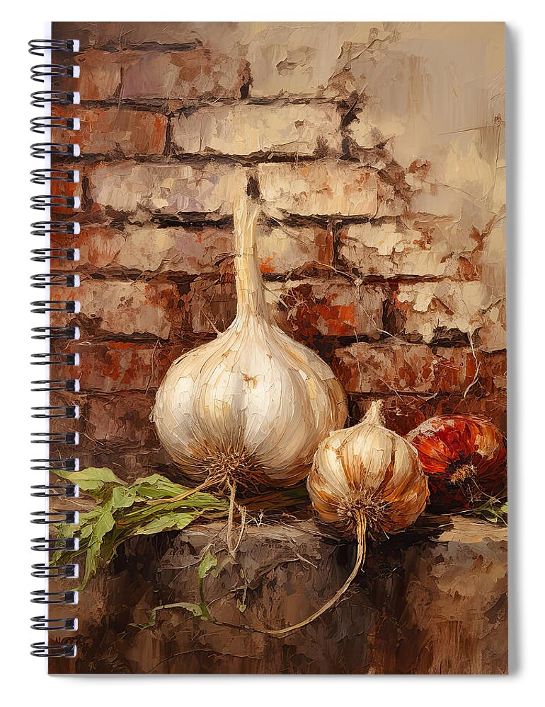 Garlic Spiral Notebook featuring the digital art Garlic Art - Idyllic kitchen Art by Lourry Legarde