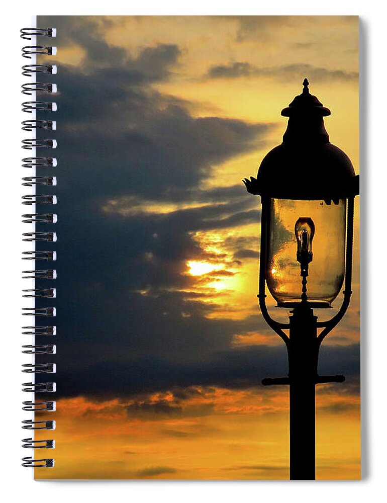 Gas Lamp Spiral Notebook featuring the photograph Gas Lamp in Sunset's Glow by Linda Stern