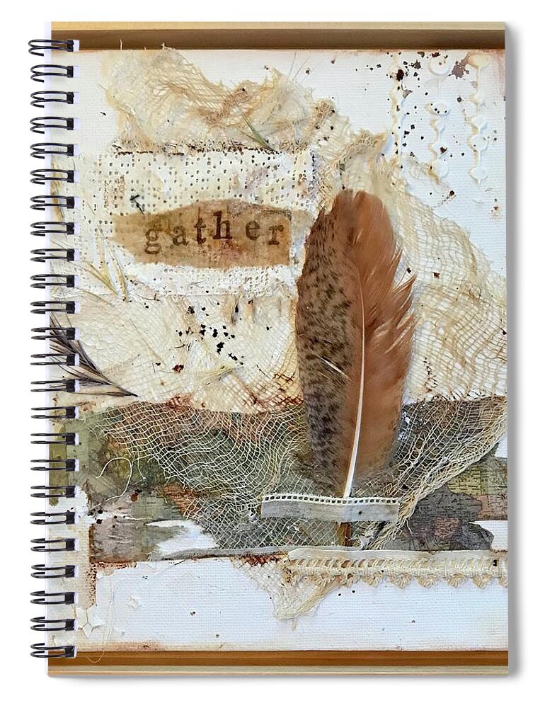 Natural Rustic Spiral Notebook featuring the painting Rustic collage combining multiple natural elements #5 by Diane Fujimoto