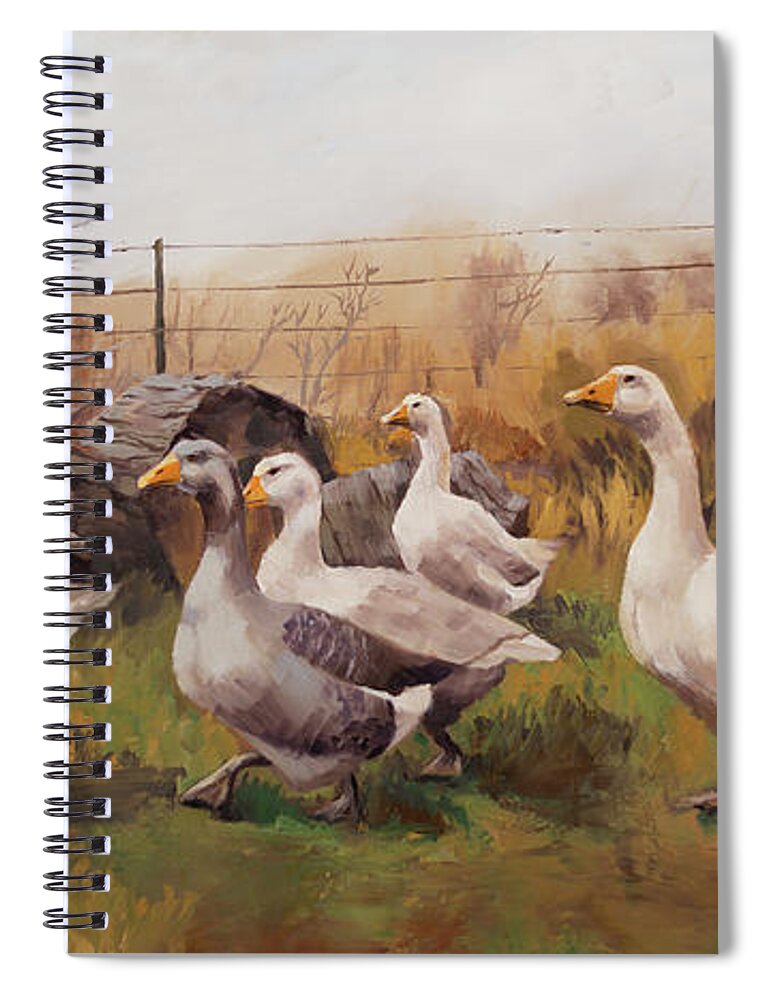 Geese Spiral Notebook featuring the painting Geese on a Winter Day by Jordan Henderson