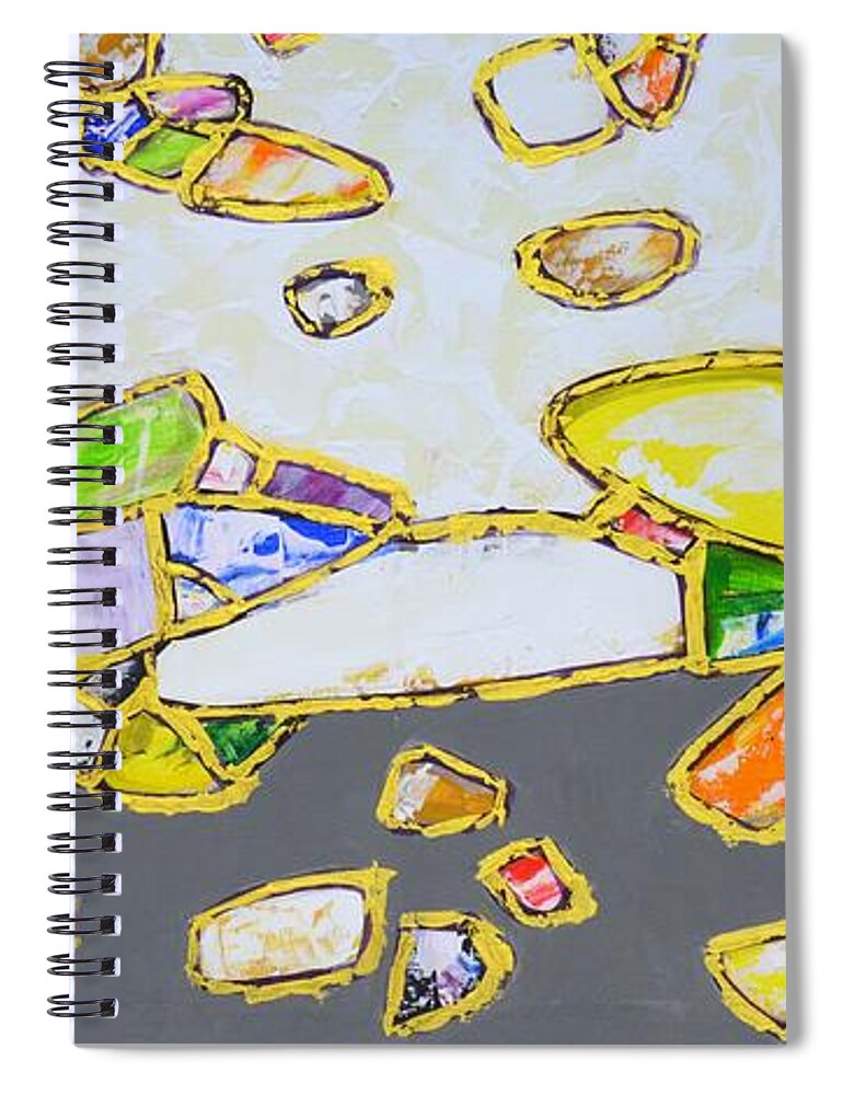 Stones Spiral Notebook featuring the painting Gems. Gold 2. by Iryna Kastsova