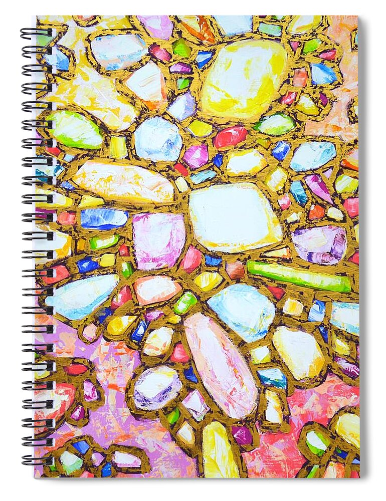 Stones Spiral Notebook featuring the painting Gems in Gold 6. by Iryna Kastsova