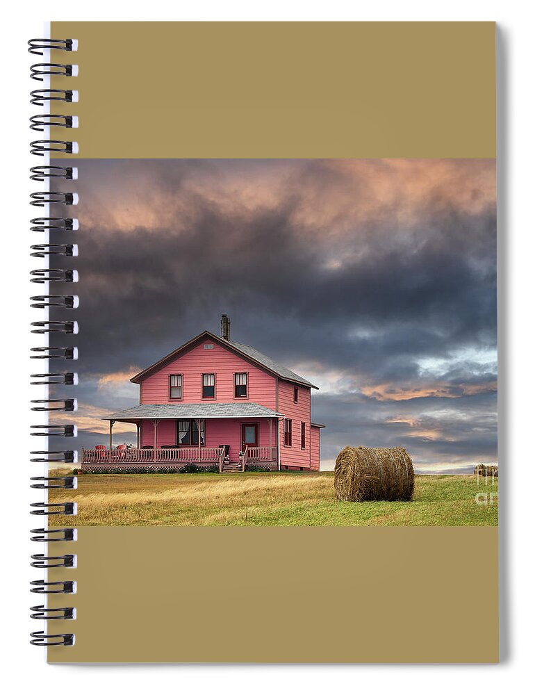 Typical Spiral Notebook featuring the photograph rchitecture of the Magdalen Islands, where all the wooden houses are brightly painted. Sunset shot of a house on the hill. Image taken from a public position. by Jane Rix