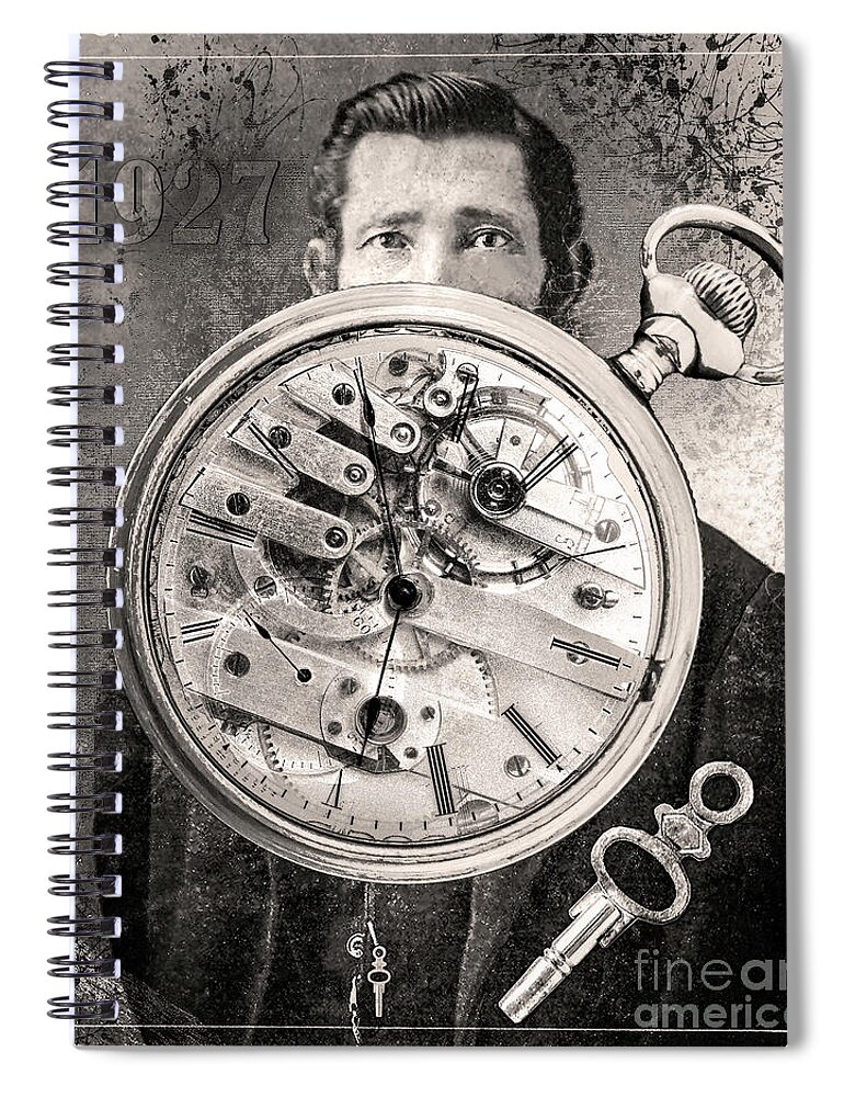 Digital Spiral Notebook featuring the digital art Generic Key Wind Pocket Watch - Black And White by Anthony Ellis