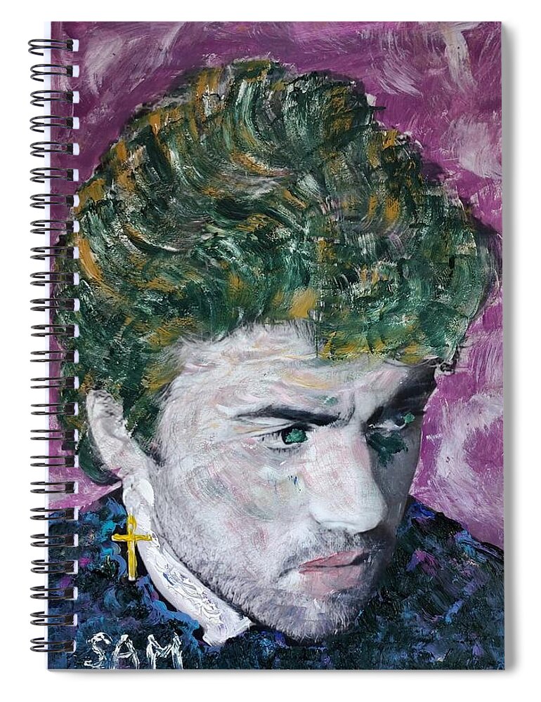 Singer Spiral Notebook featuring the painting George Michael by Sam Shaker