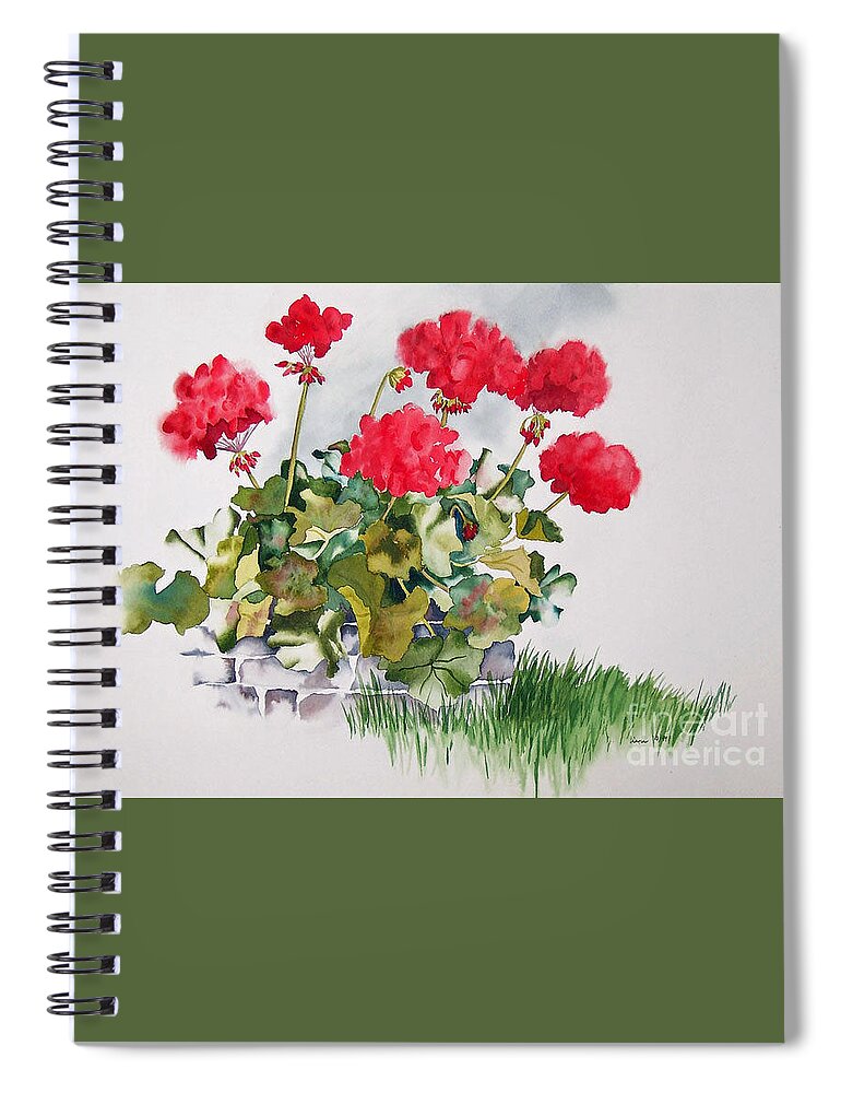 Geraniums Spiral Notebook featuring the painting Geraniums for Nana by Liana Yarckin