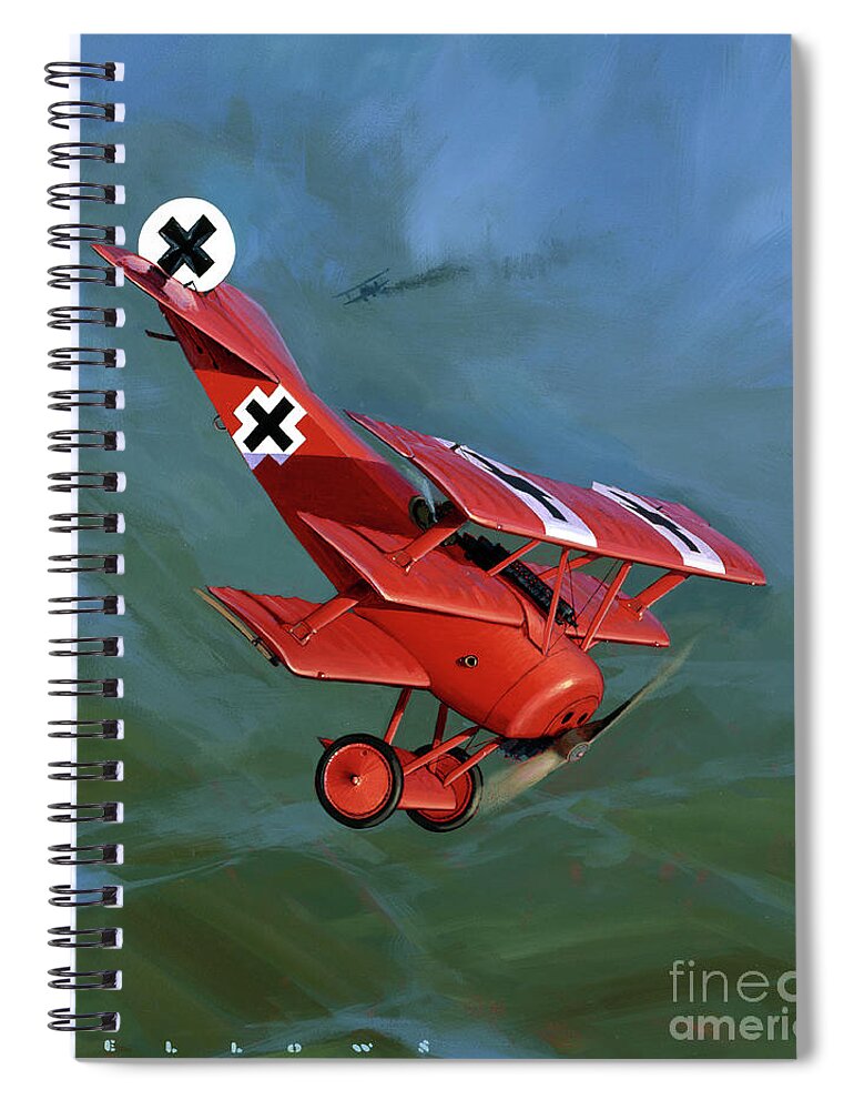 Dreidecker Spiral Notebook featuring the painting German Fokker Dr.1 Triplane by Jack Fellows