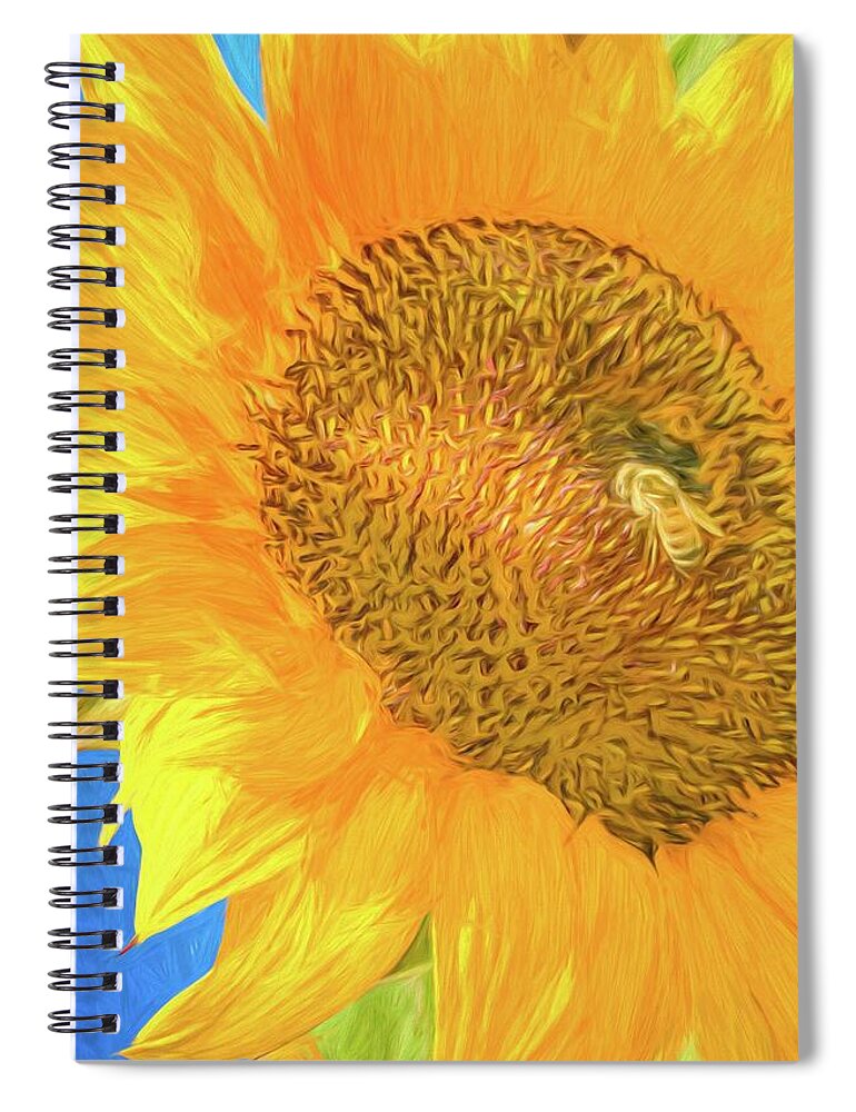 Giant Sunflower Spiral Notebook featuring the mixed media Giant Sunflower by Rebecca Herranen