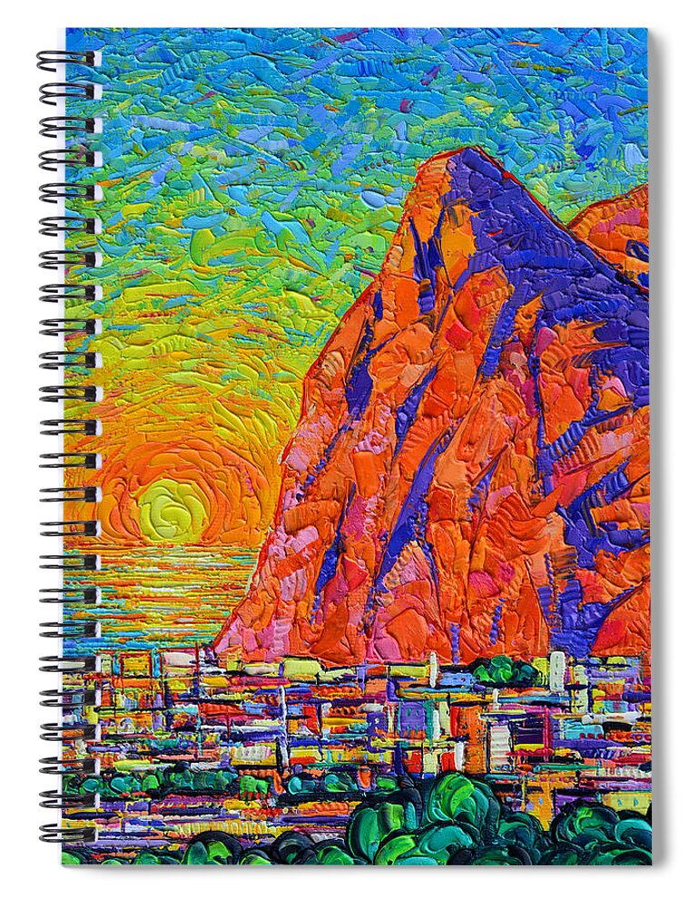 Gibraltar Spiral Notebook featuring the painting GIBRALTAR GLORIOUS SUNRISE abstract textural impasto palette knife oil painting Ana Maria Edulescu by Ana Maria Edulescu