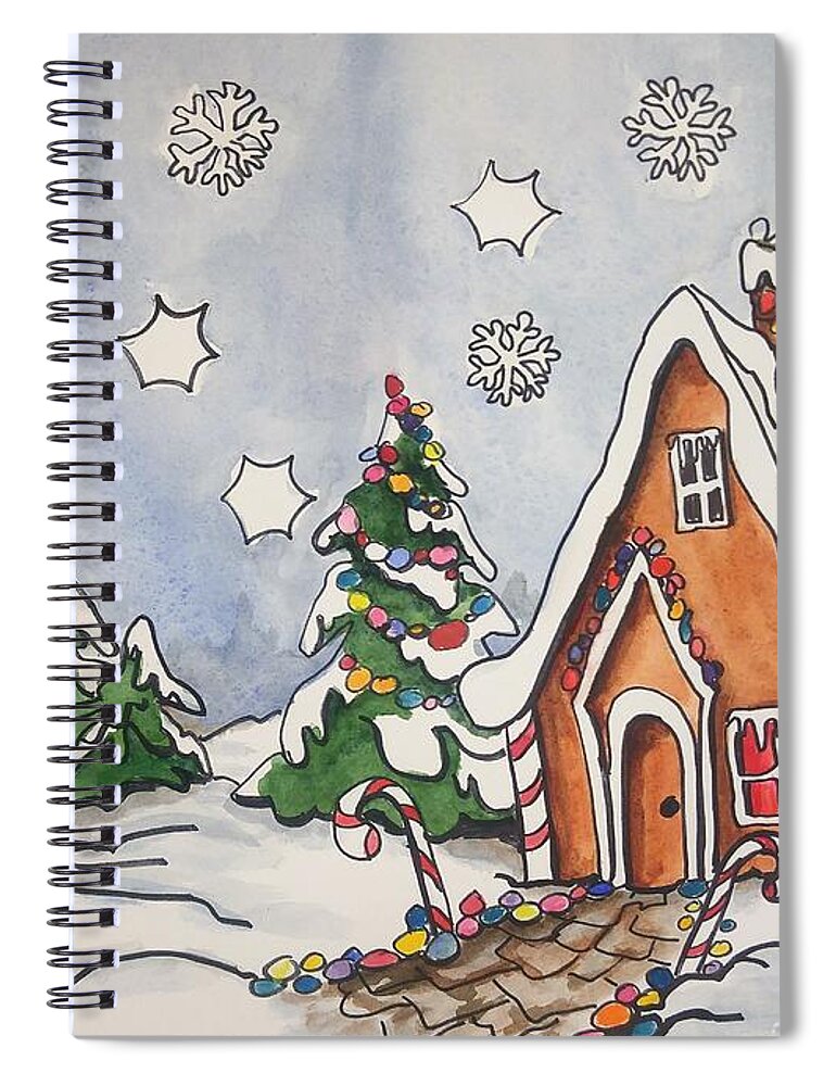 Ginger Bread Spiral Notebook featuring the painting Gingerbread Christmas Scene by Sonia Mocnik