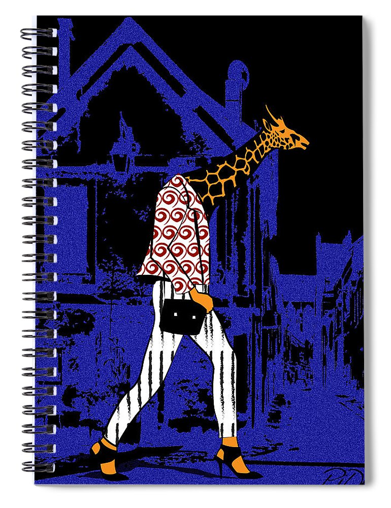 Giraffes Spiral Notebook featuring the digital art Giraffes night walk by Piotr Dulski