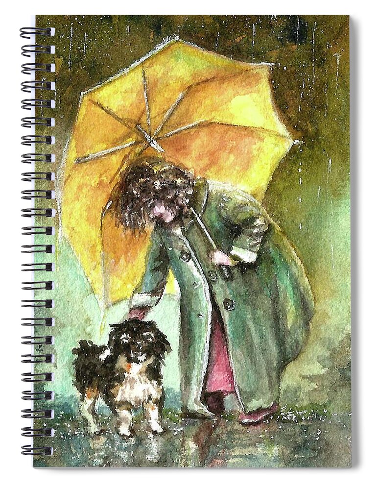 Girl Spiral Notebook featuring the painting Girl and Doggy by Natalja Picugina