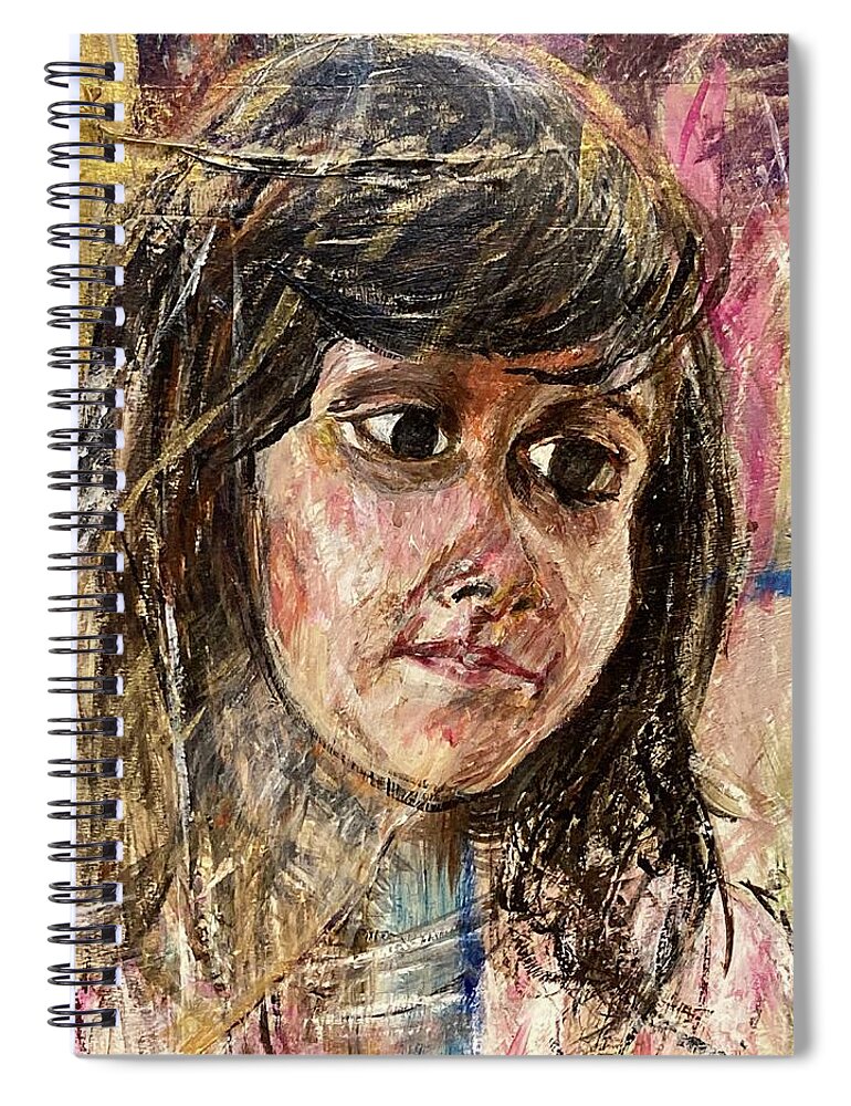Portrait Of A Young Girl On Colorful Background. Part Of A Family Portraits Series. Spiral Notebook featuring the painting Girl by David Euler