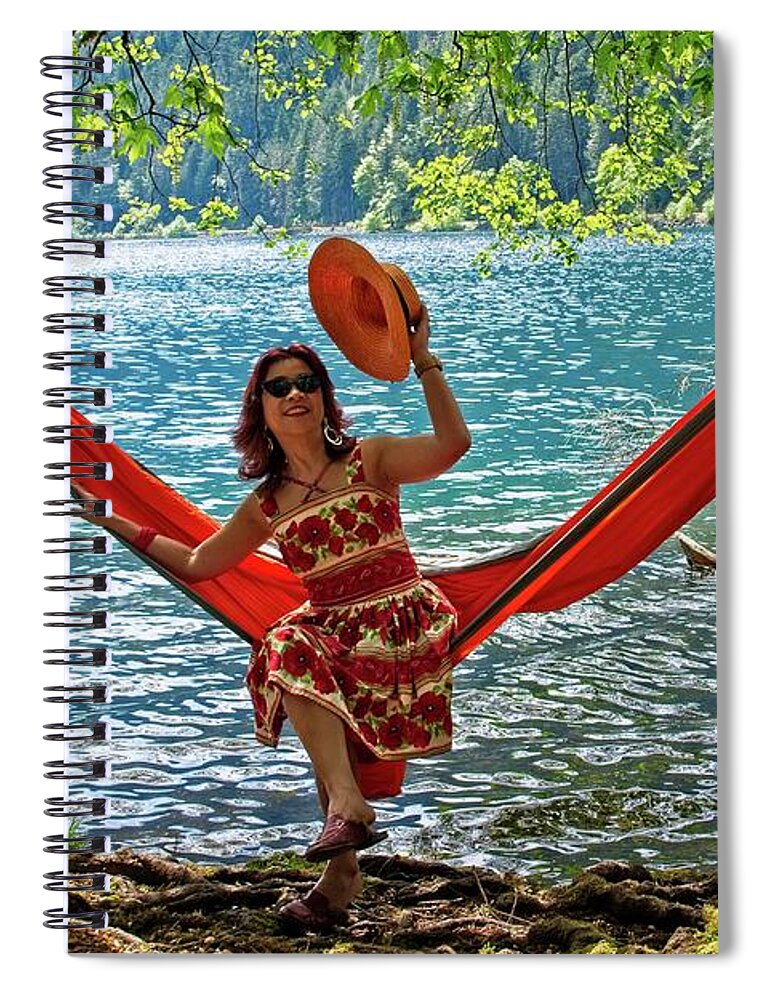 Hanging Spiral Notebook featuring the photograph Girl In A Hammock Tipping Her Hat by David Desautel