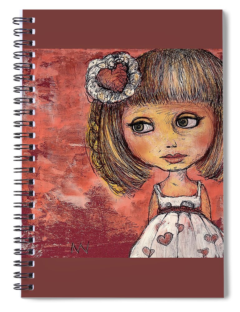 Love Spiral Notebook featuring the mixed media Girl of Hearts by AnneMarie Welsh