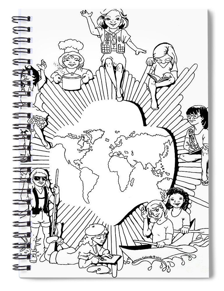 Girl Scout Spiral Notebook featuring the painting Girl Scouts A World of Adventures by Merana Cadorette