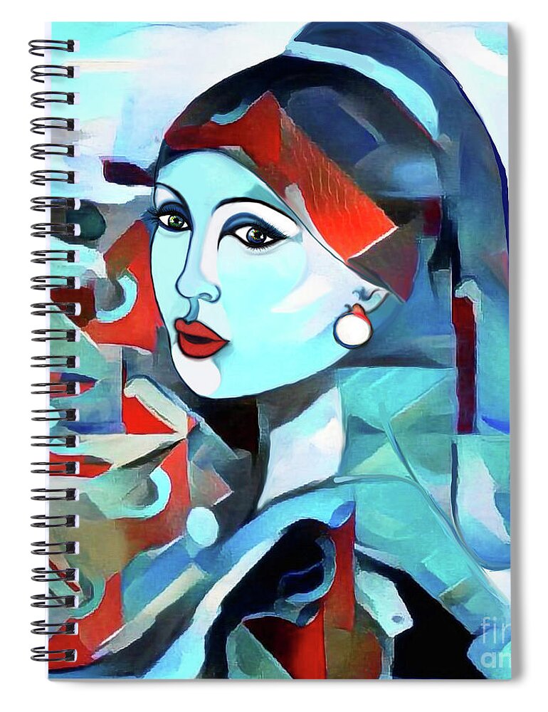 Figurative Art Spiral Notebook featuring the digital art Girl with Pearl 002 by Stacey Mayer