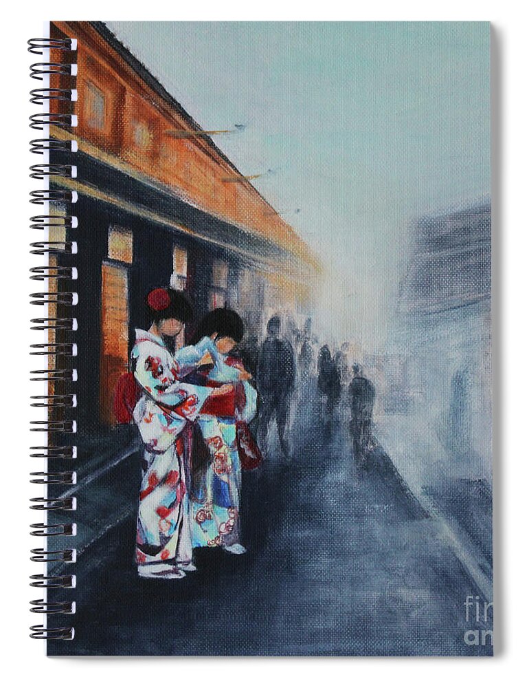 Girls In Kimono Spiral Notebook featuring the painting Girls In Kimono by Jane See