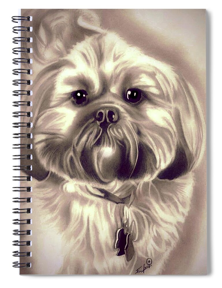 Shih Tzu Spiral Notebook featuring the drawing Gizmo - Shih Tzu - Sepia Edition by Fred Larucci
