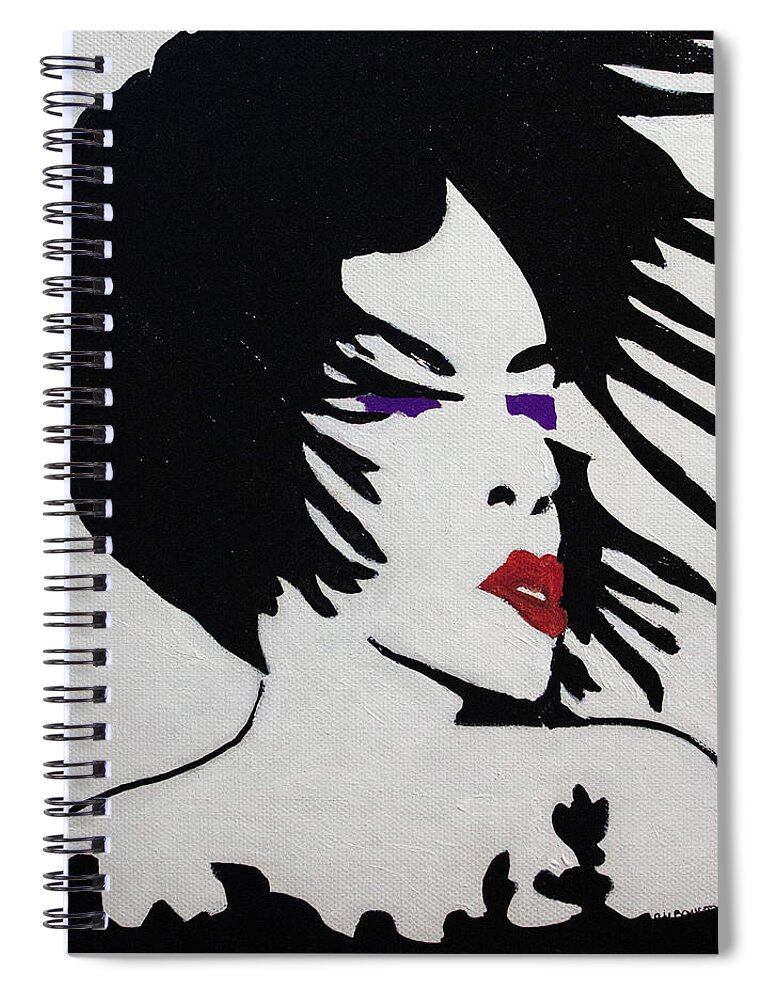 Portrait Spiral Notebook featuring the painting Glamour Vibe Red Lips and Purple Eyes Portrait Silhouette by Ali Baucom