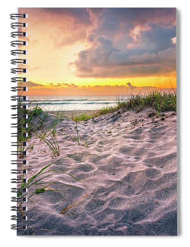 Clouds Spiral Notebook featuring the photograph Glowing Gold on the Dunes by Debra and Dave Vanderlaan