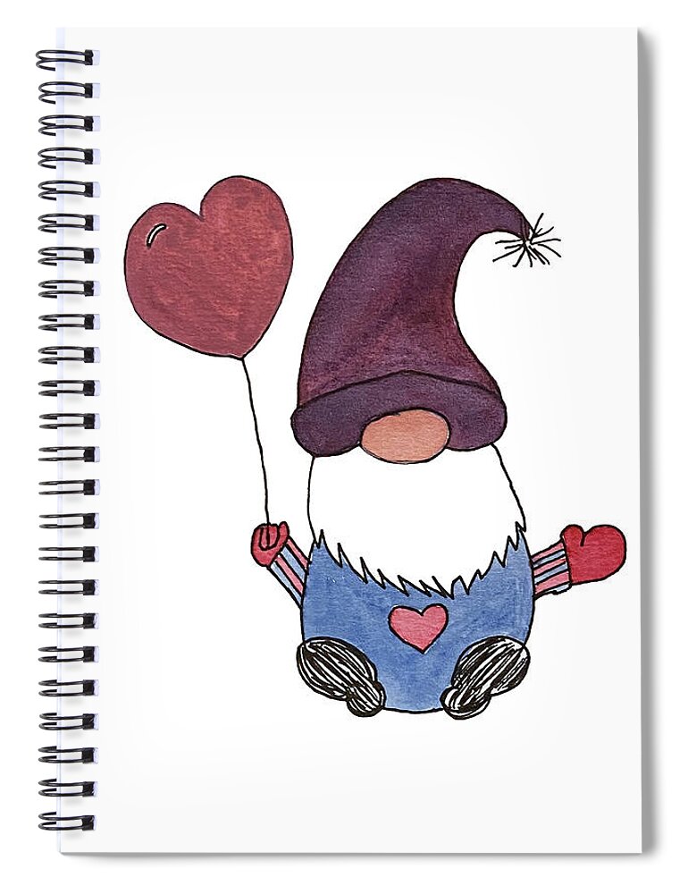 Valentine's Day Spiral Notebook featuring the mixed media Gnome with Purple Hat by Lisa Neuman