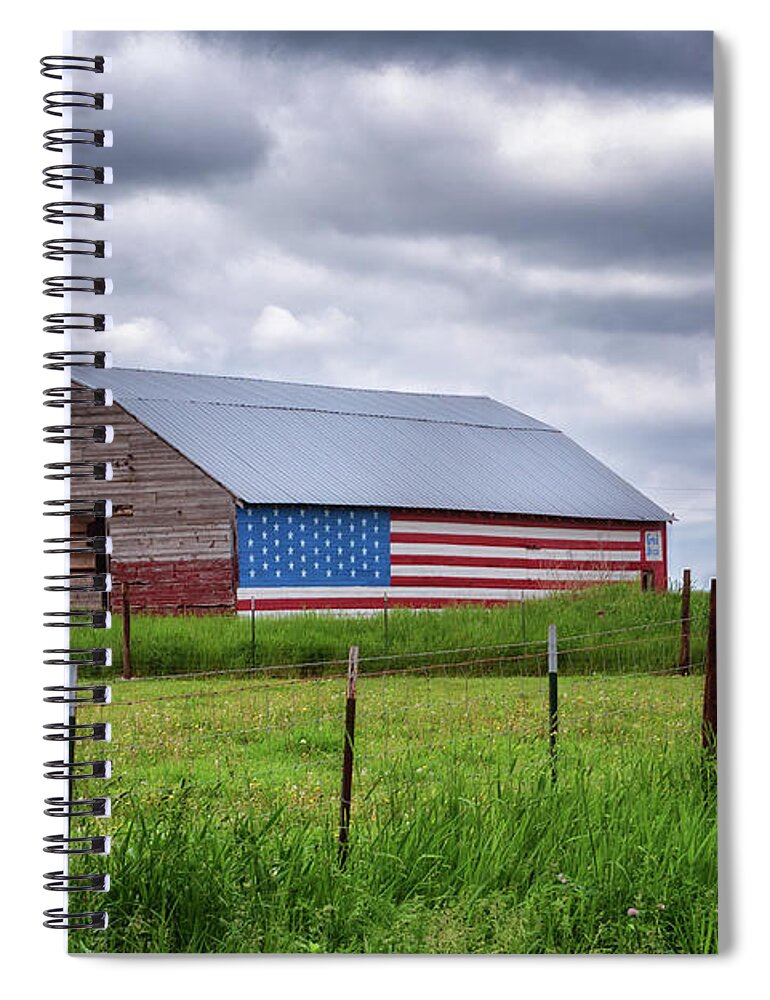 Barn Spiral Notebook featuring the photograph God Bless the USA by Susan Rissi Tregoning
