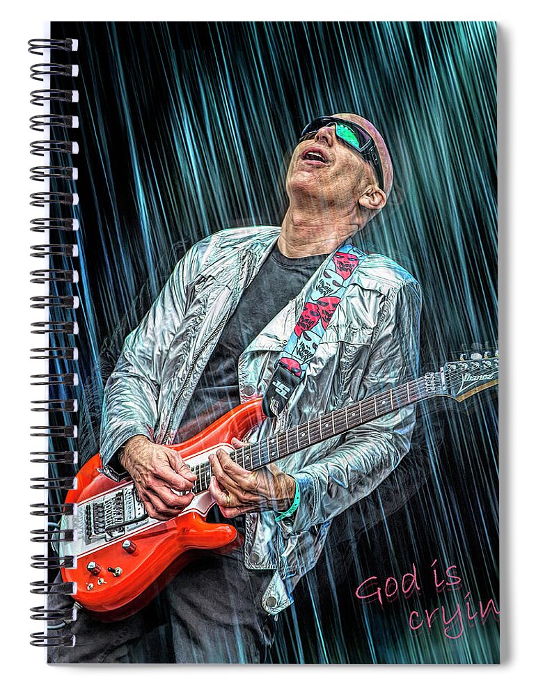 Joe Satriani Spiral Notebook featuring the mixed media God is Crying by Mal Bray