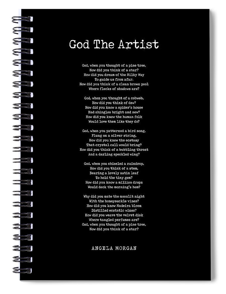 God The Artist Spiral Notebook featuring the digital art God The Artist - Angela Morgan Poem - Literature - Typewriter Print 2 - Black by Studio Grafiikka