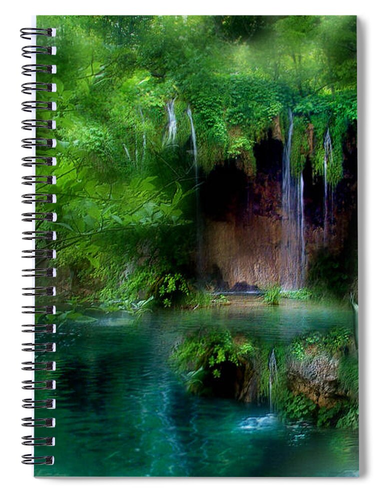 Goddess Spiral Notebook featuring the mixed media Goddess Of The Waterfall by Carol Cavalaris