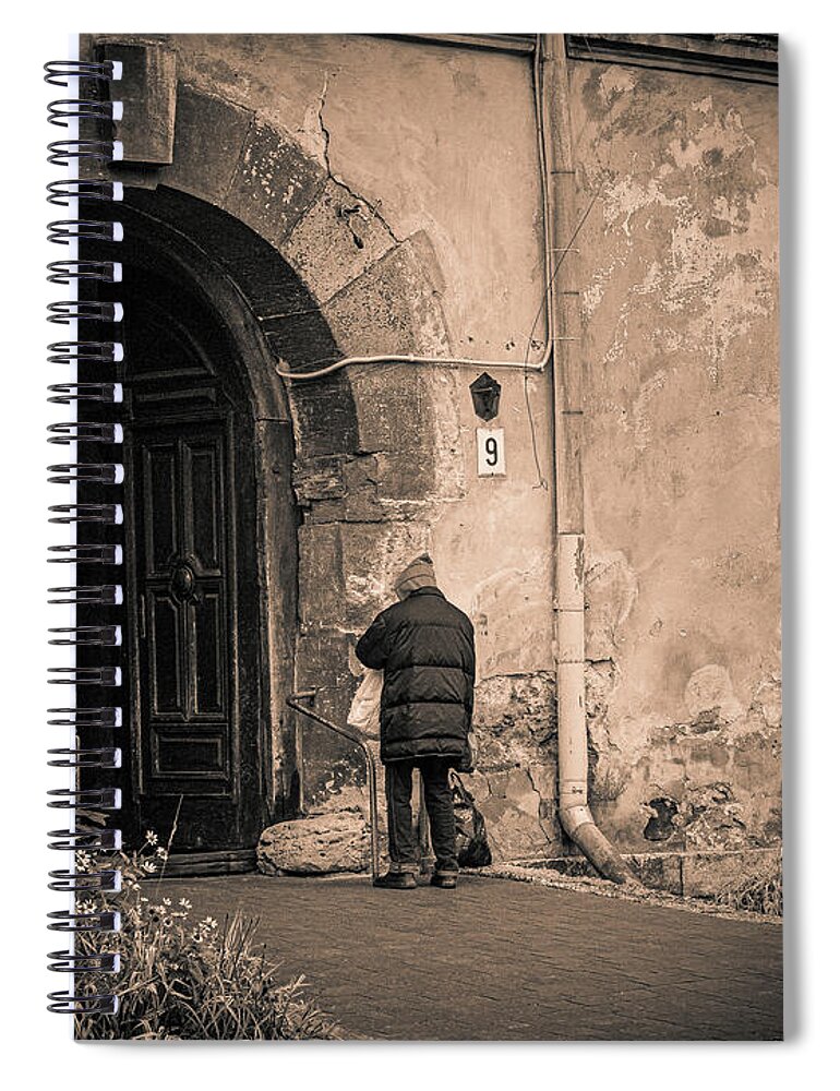 Door Shopping Home Old City Shopping Lviv Ukraine Spiral Notebook featuring the photograph Going Back Home After Shopping - Lviv, Ukraine by David Morehead