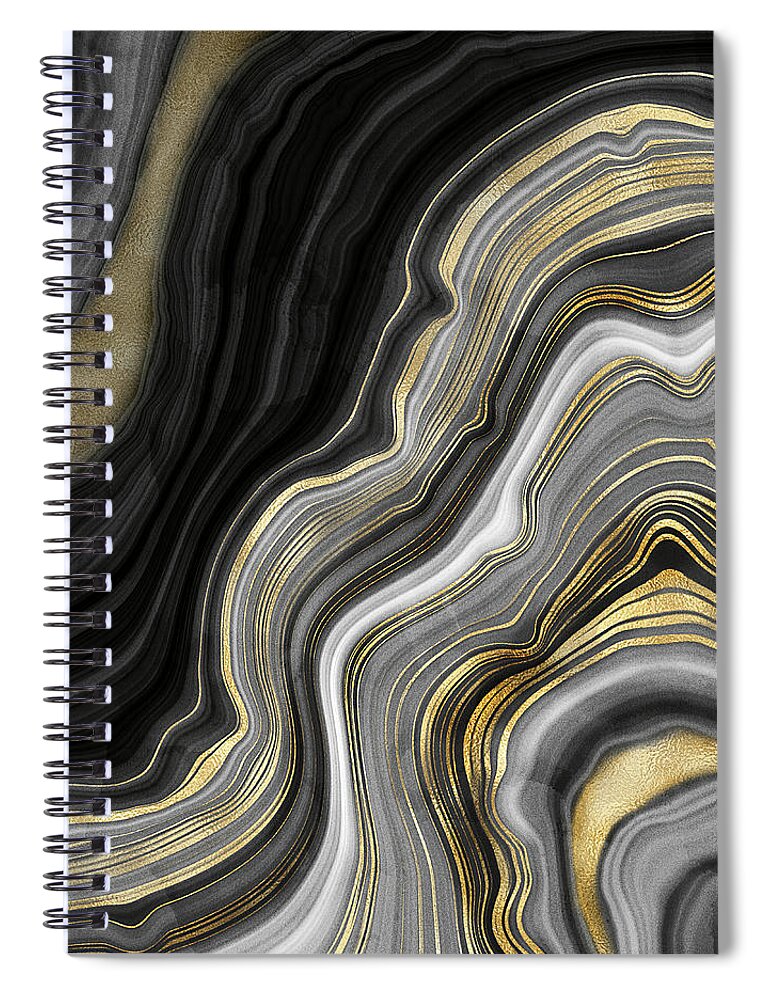 Gold And Black Agate Spiral Notebook featuring the painting Gold And Black Agate by Modern Art