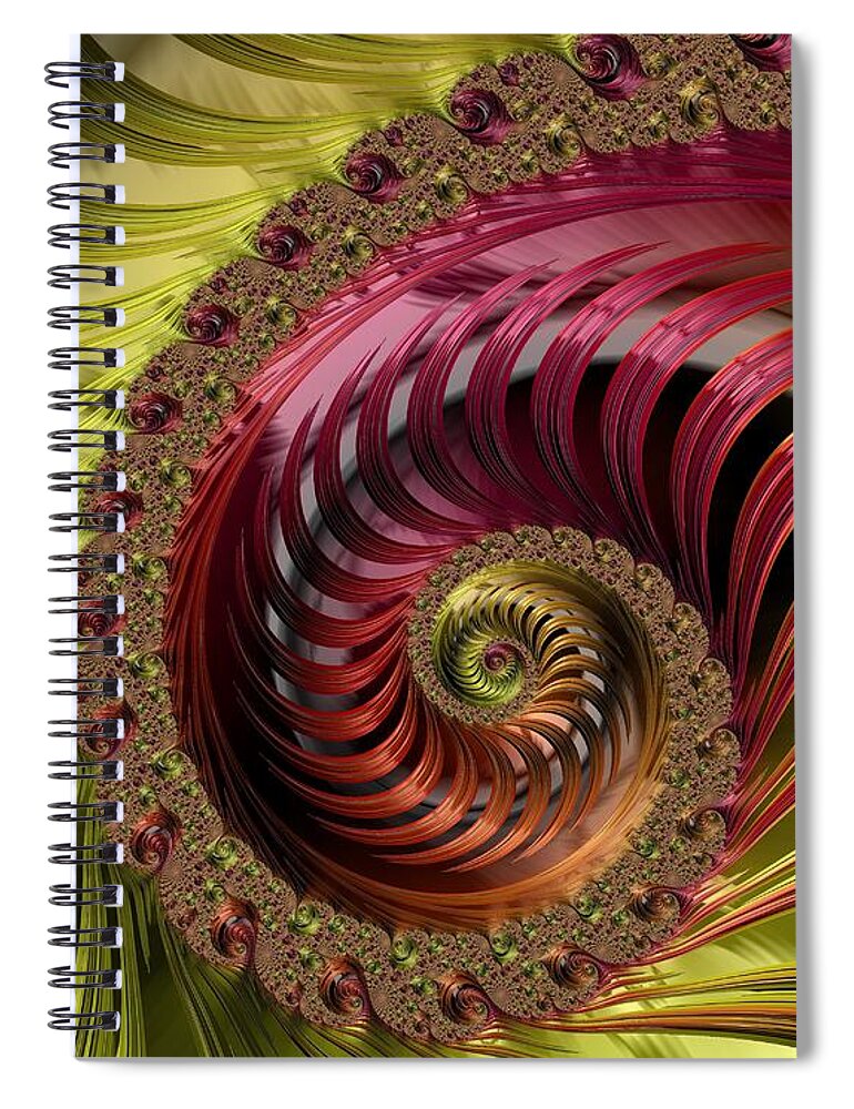 Gold Spiral Notebook featuring the digital art Gold and Ruby Nautilus Shell Fractal by Shelli Fitzpatrick