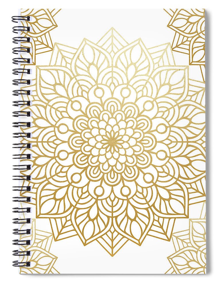 Mandala Spiral Notebook featuring the digital art Gold Mandala Pattern in White Background by Sambel Pedes