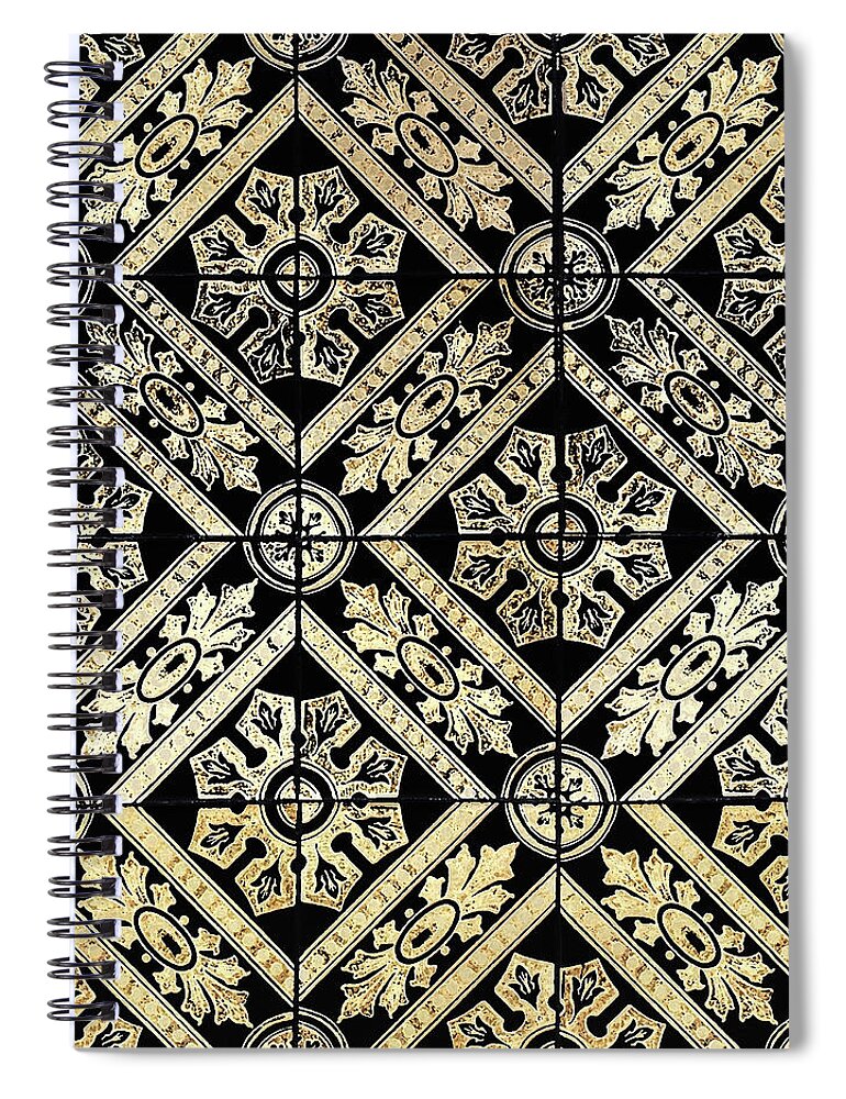 Gold Tiles Spiral Notebook featuring the digital art Gold On Black Tiles Mosaic Design Decorative Art I by Irina Sztukowski